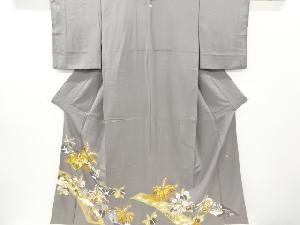 リサイクル　作家物　熨斗に桐・草花模様刺繍一つ紋色留袖(比翼付き)